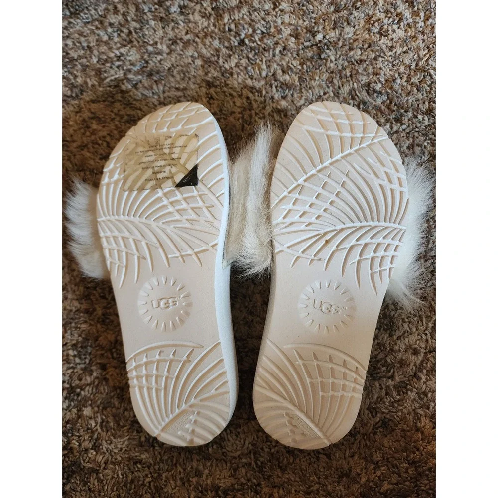 UGG Royale Real Lamb Fur Slide Sandals White Women's Size 7 EU 38 NWOT